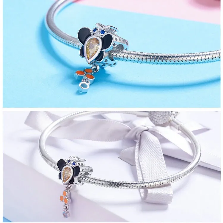 S925 Silver Cute Little Bee Charm Beads