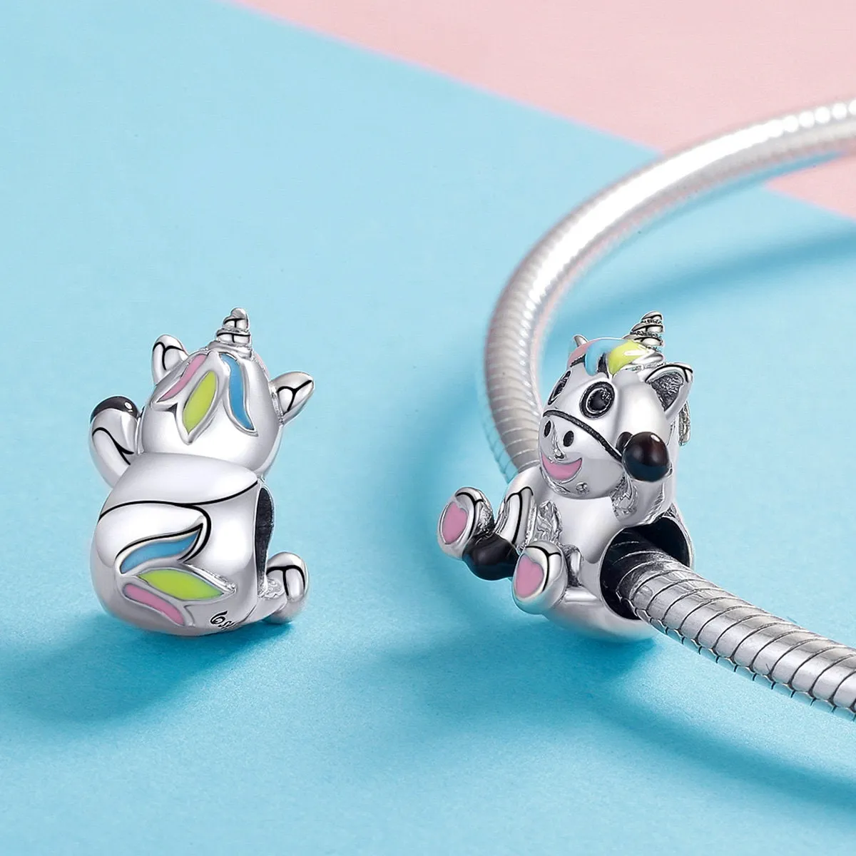 S925 Silver Cute Pony Charm Beads