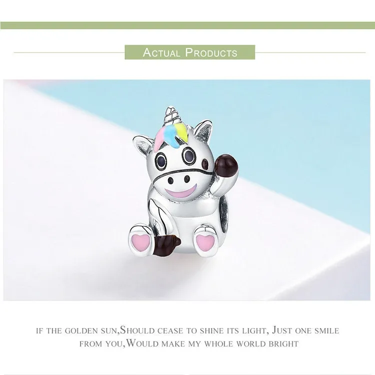 S925 Silver Cute Pony Charm Beads