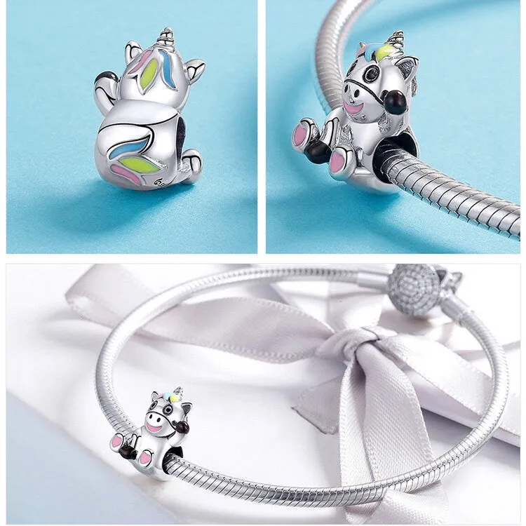 S925 Silver Cute Pony Charm Beads