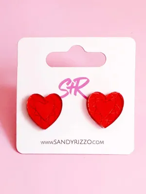 Sandy   Rizzo Red Gem Heart Stud Earrings
