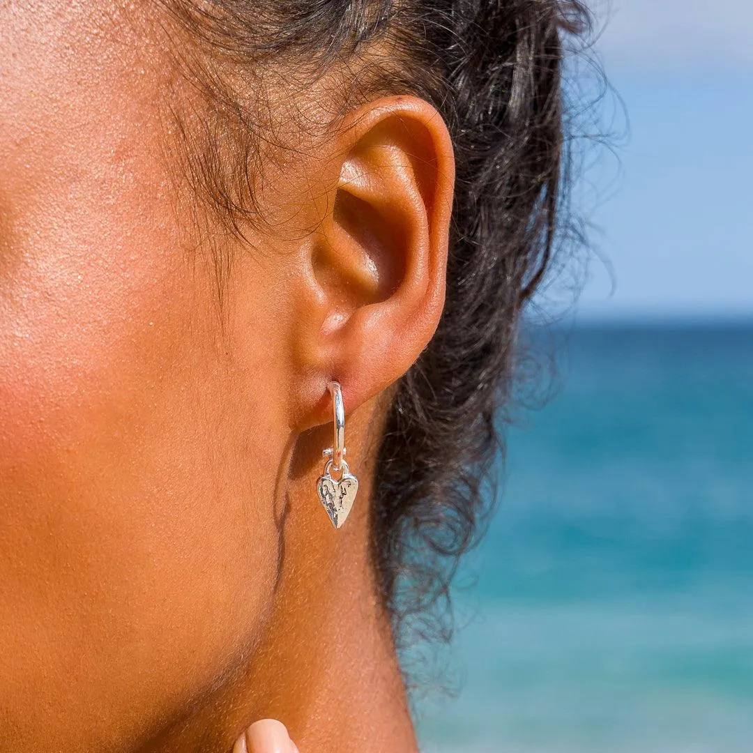 Sea Gems Silver Hoop Earrings With Textured Heart