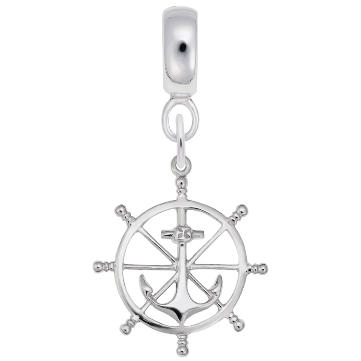 Ship Wheel Charm Dangle Bead In Sterling Silver