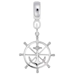 Ship Wheel Charm Dangle Bead In Sterling Silver