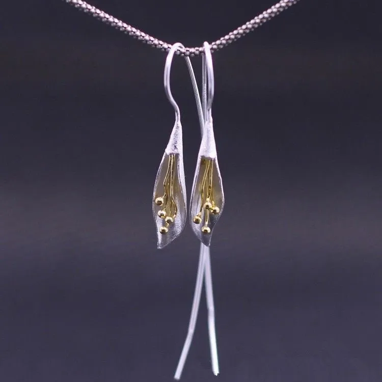 Silver Calla Lily Earrings, Orchid Earrings, Flower Earrings, Dangle Earrings, Sterling Silver, Gifts for her, Elegant