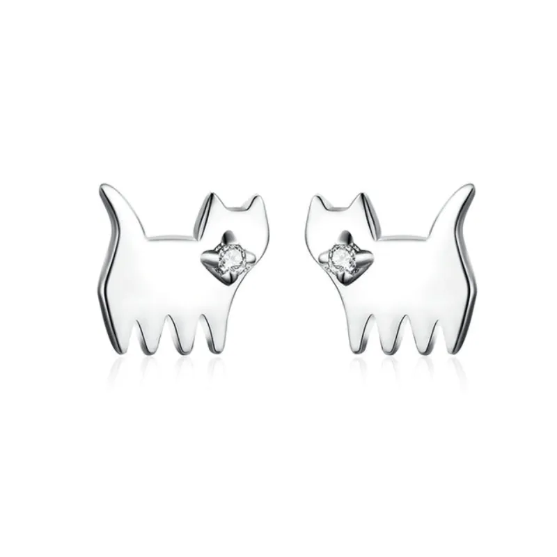 Silver Cat And Dog Stud Earrings