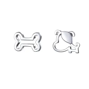 Silver Cat And Dog Stud Earrings