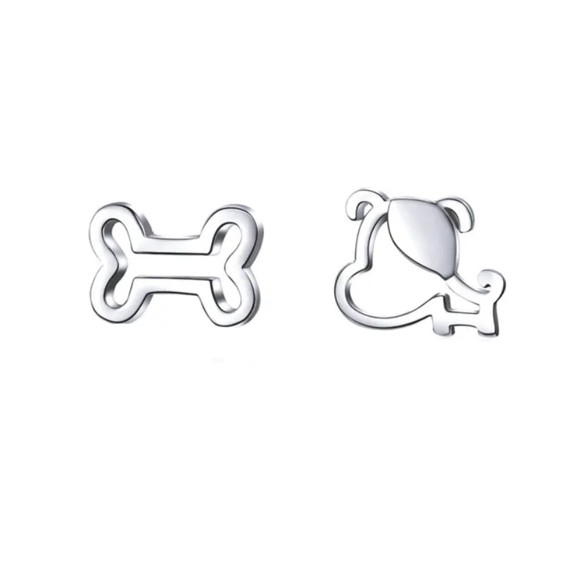 Silver Cat And Dog Stud Earrings