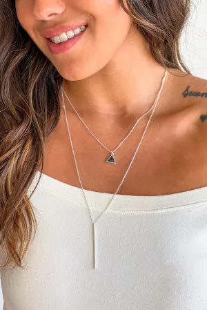 Silver Double Layer Necklace with Pendants