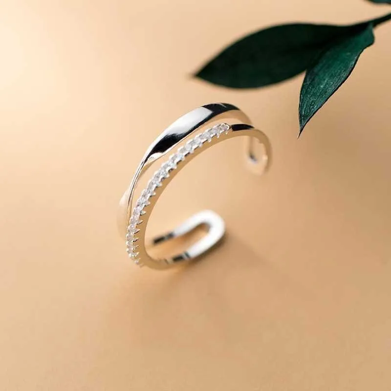 Silver Double Lines Vintage Resizable Ring
