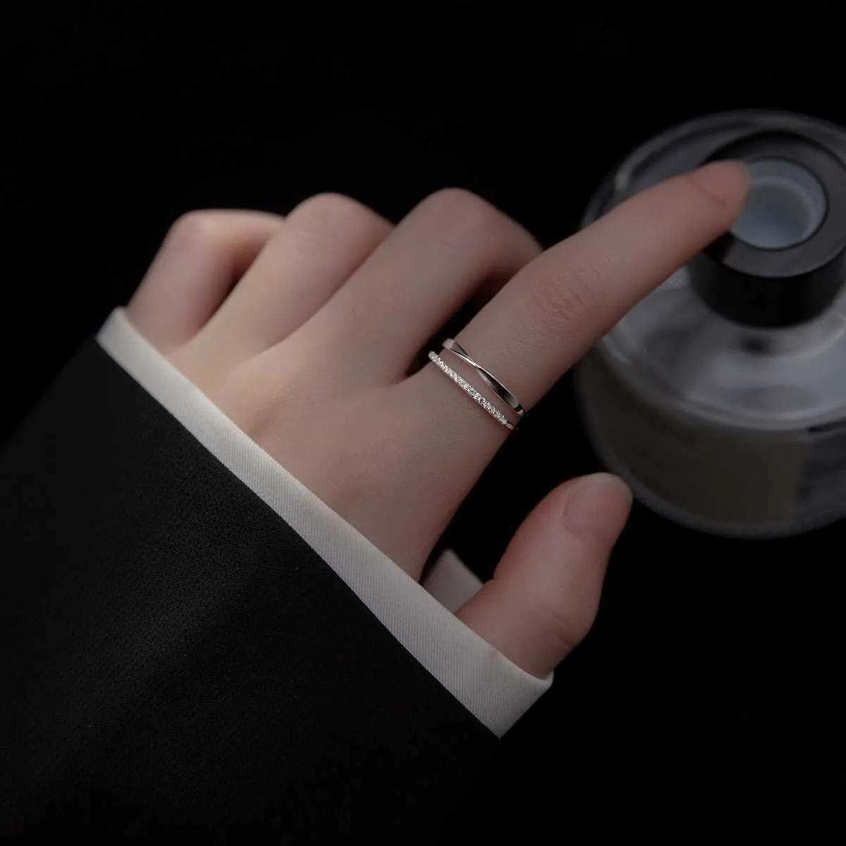 Silver Double Lines Vintage Resizable Ring
