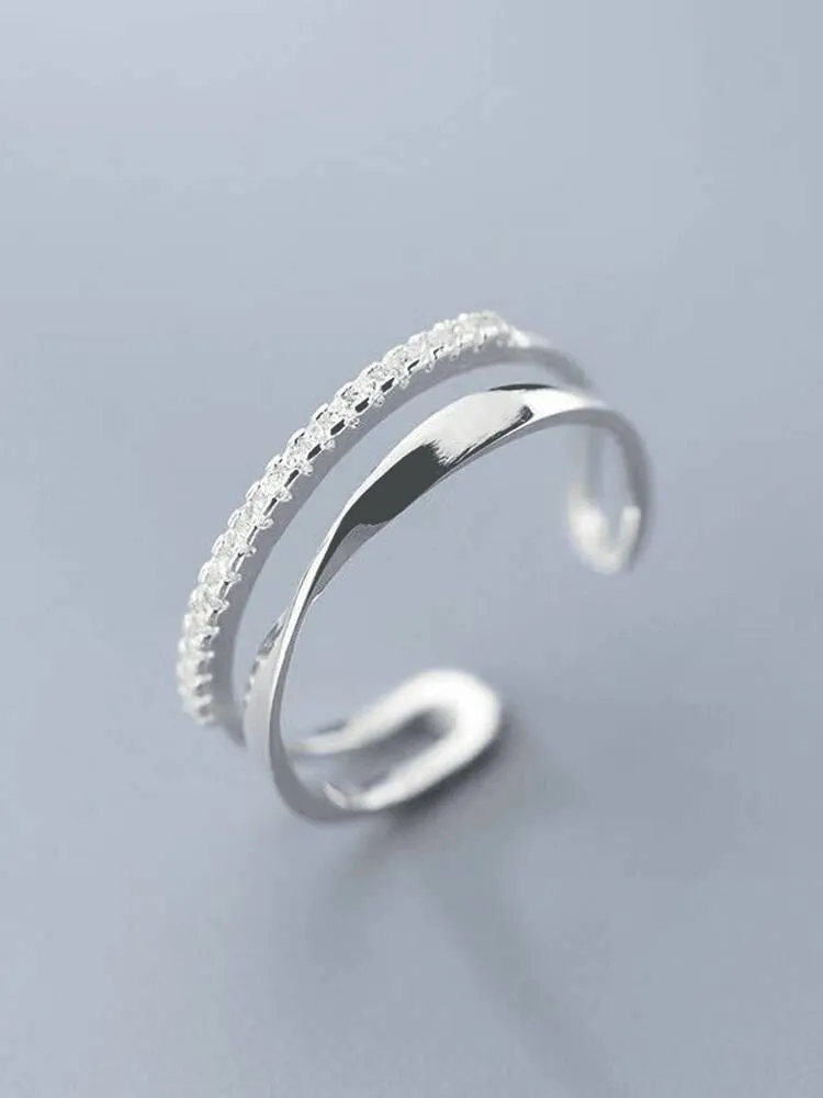 Silver Double Lines Vintage Resizable Ring
