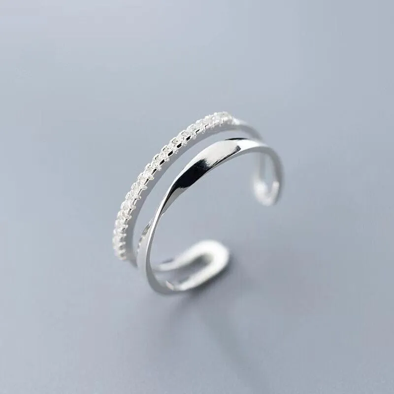 Silver Double Lines Vintage Resizable Ring