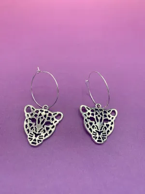 Silver Leopard Face Earrings