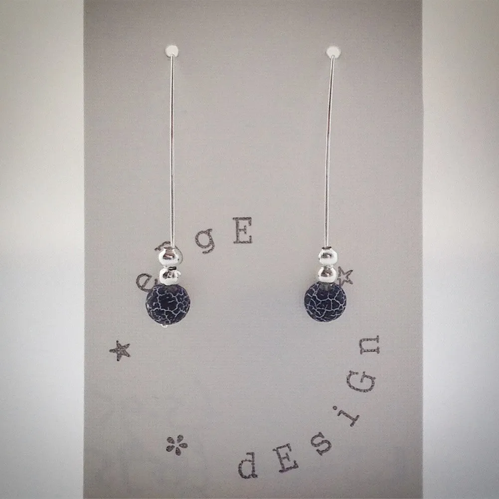 Silver Wire Drop Earrings - Grey Frosted Agate and Silver beads