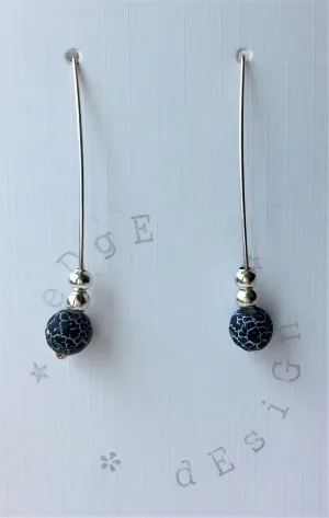 Silver Wire Drop Earrings - Grey Frosted Agate and Silver beads