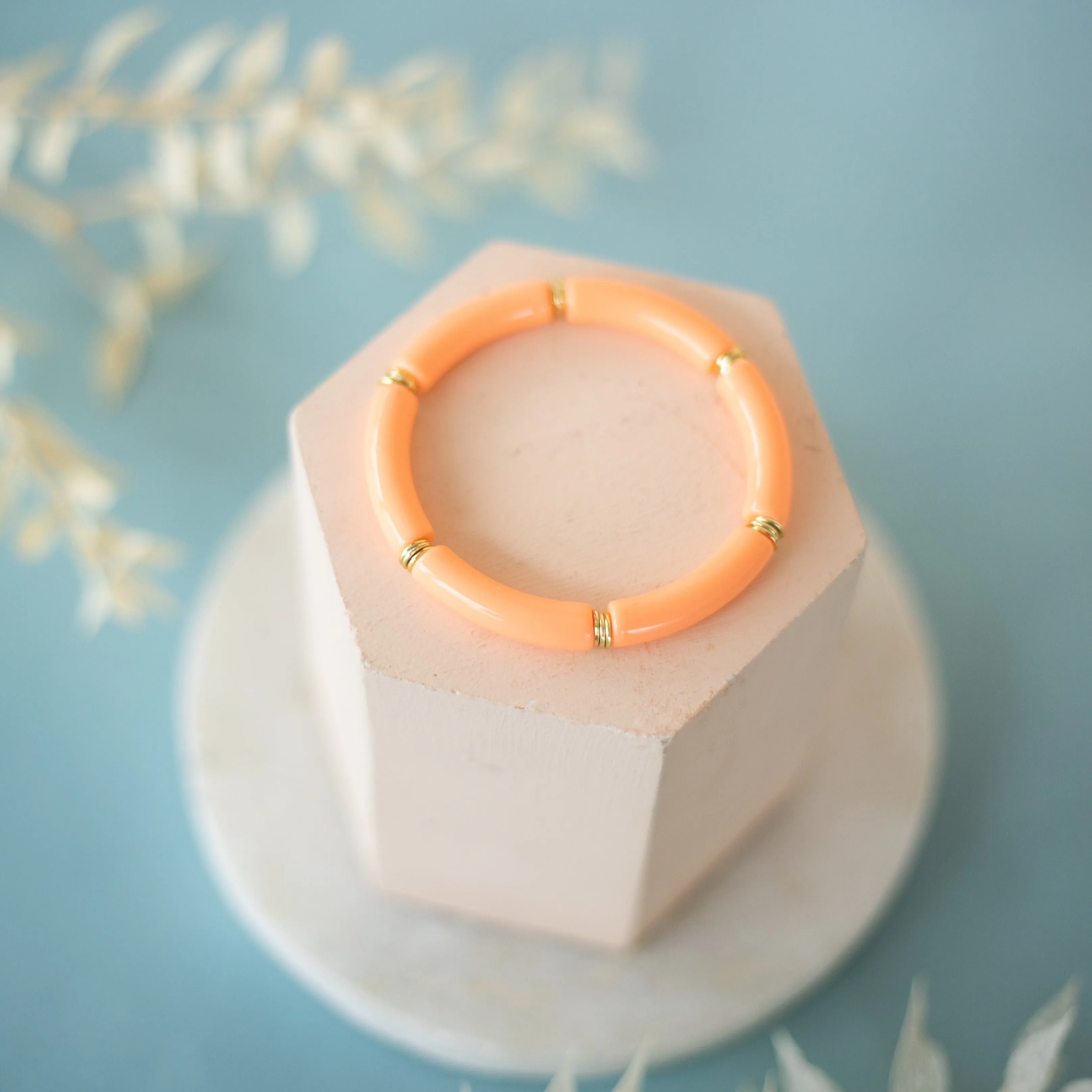 Skinny Acrylic Bamboo Bracelet: Melon