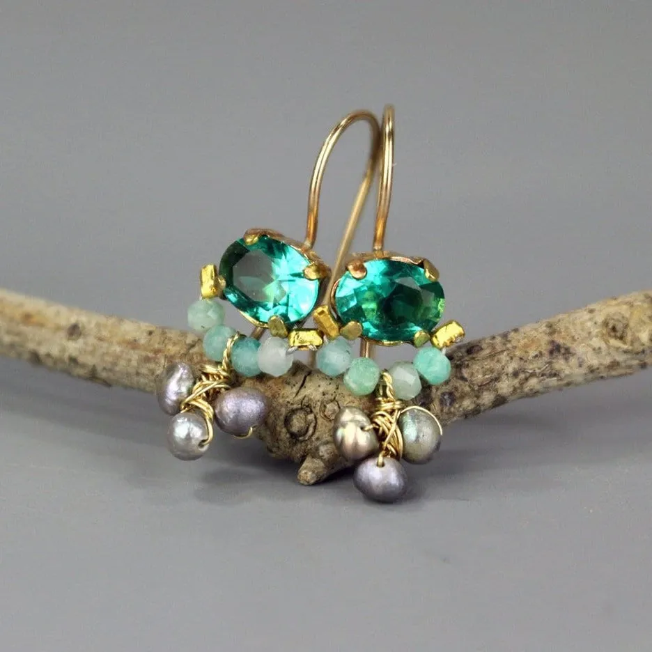 Small Zircon Amazonite Clover Earrings
