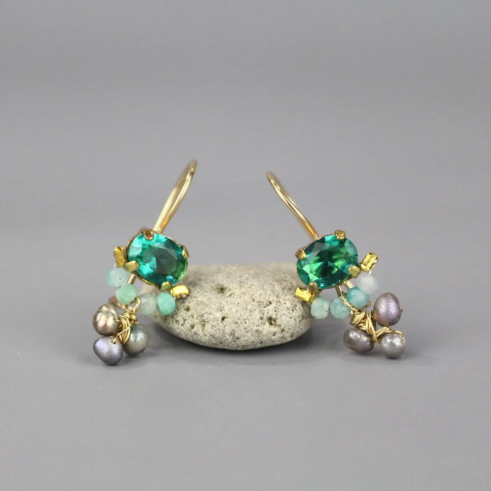 Small Zircon Amazonite Clover Earrings