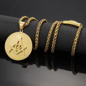 Square & Compass with G Masonic Gold Pendant Necklace