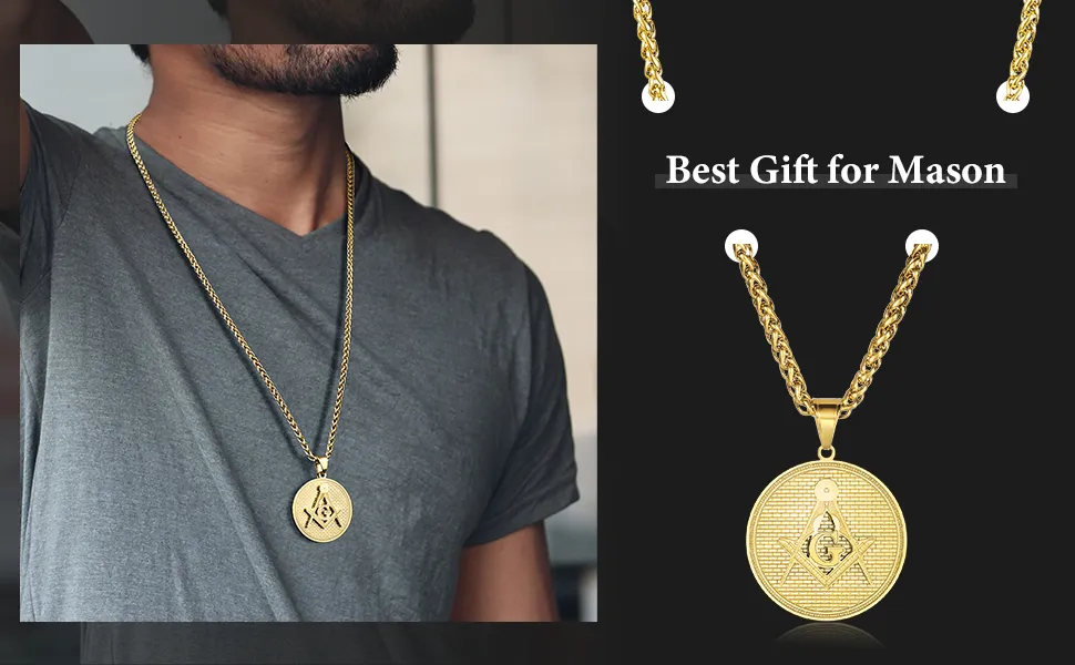 Square & Compass with G Masonic Gold Pendant Necklace
