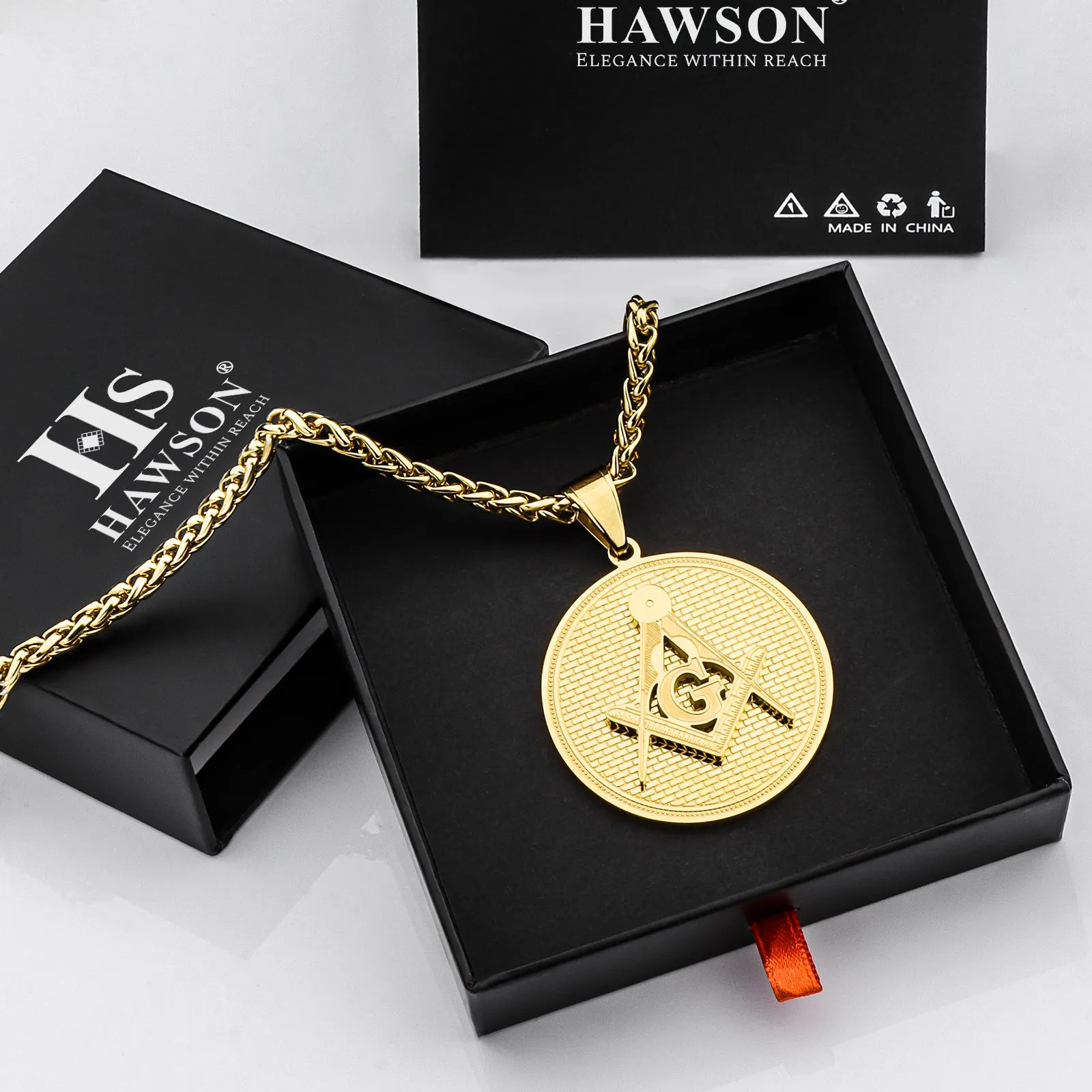 Square & Compass with G Masonic Gold Pendant Necklace