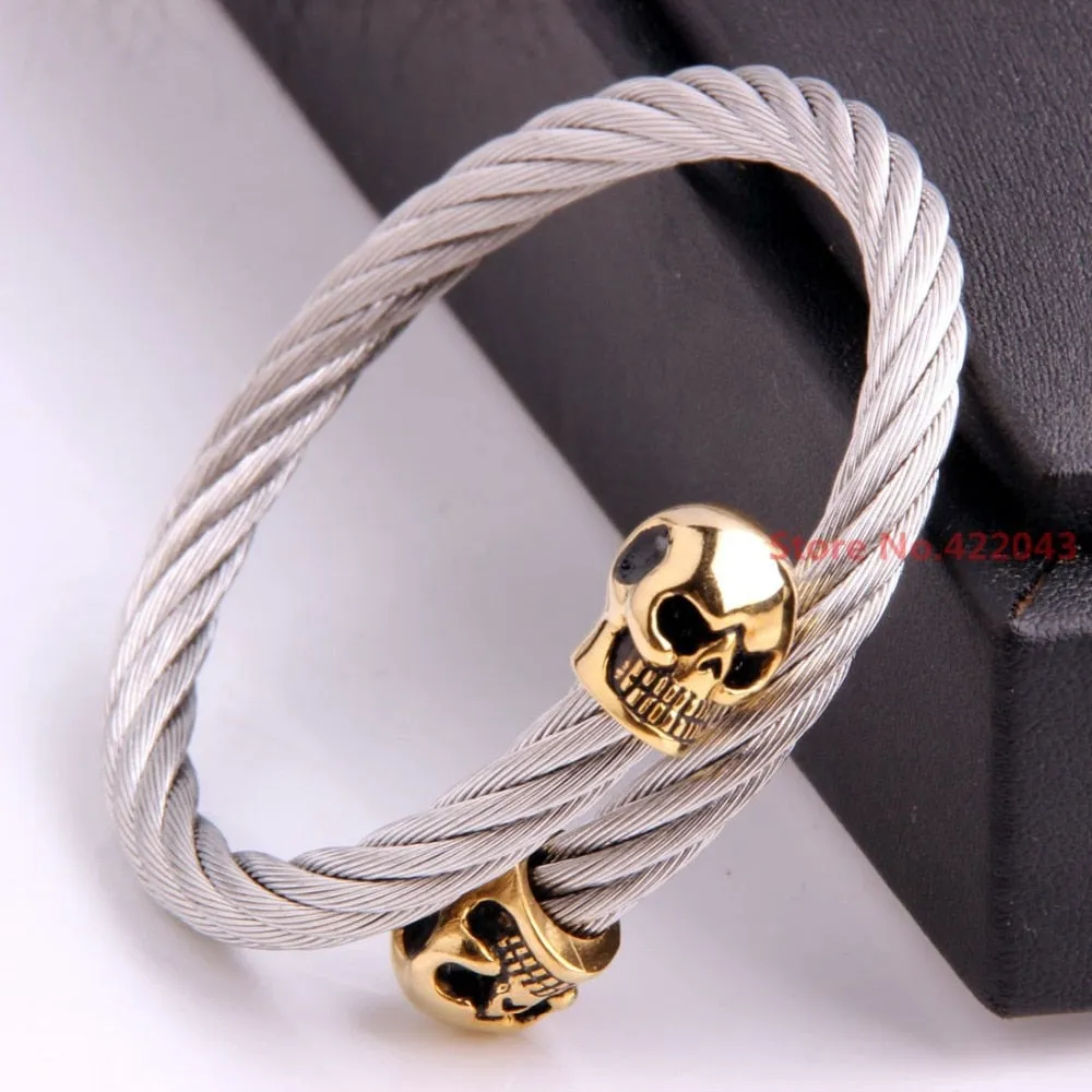 Stainless Steel Twisted Skull Bracelet Cuff