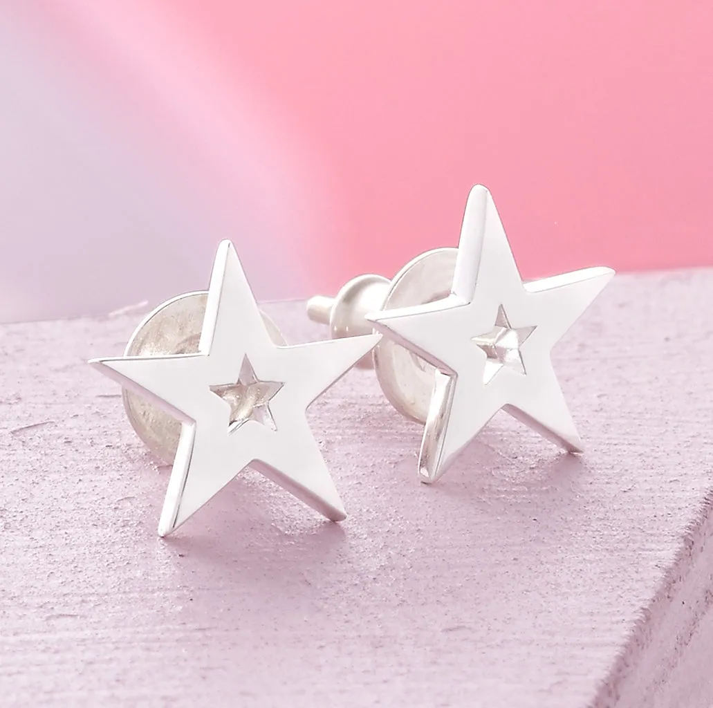 Stardust Outline Silver Stud Earrings