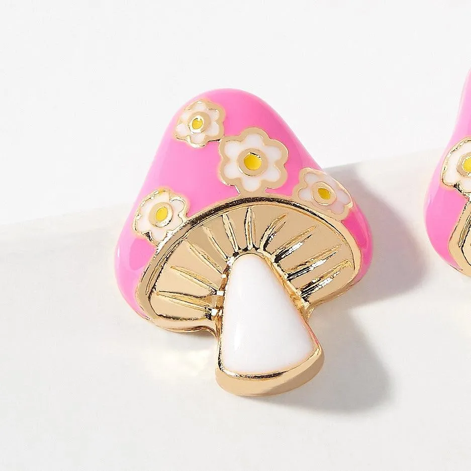 Stay Stylish Mushroom with Flower Stud Earrings - FINAL SALE