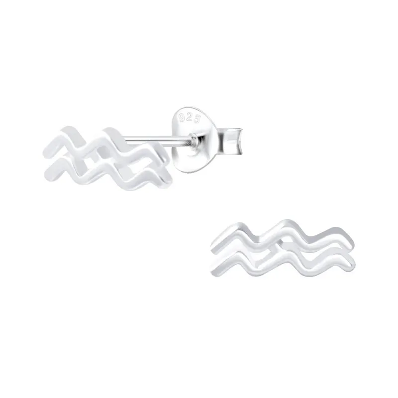 Sterling Silver Aquarius Star Sign Stud Earrings