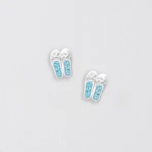 Sterling Silver Ballet Shoe Crystal Ear Studs - Aqua  Elegant Jewelry for Dancers