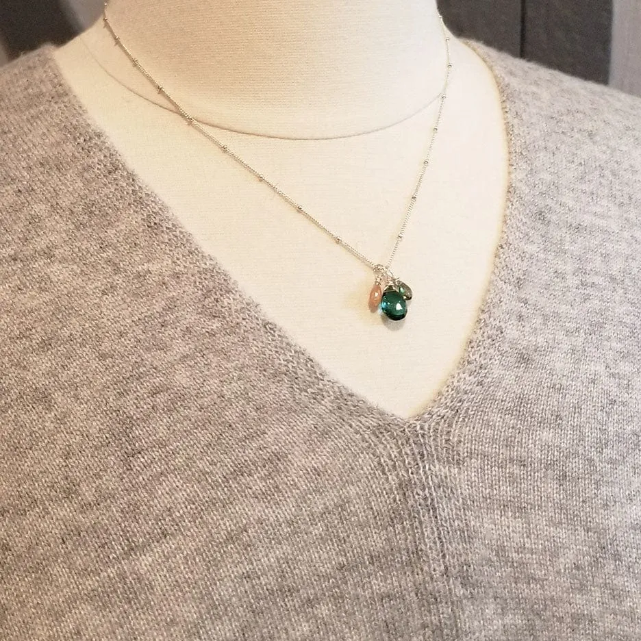 Sterling Silver Green Cluster Necklace