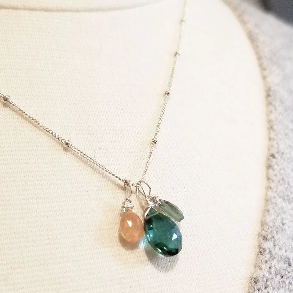 Sterling Silver Green Cluster Necklace