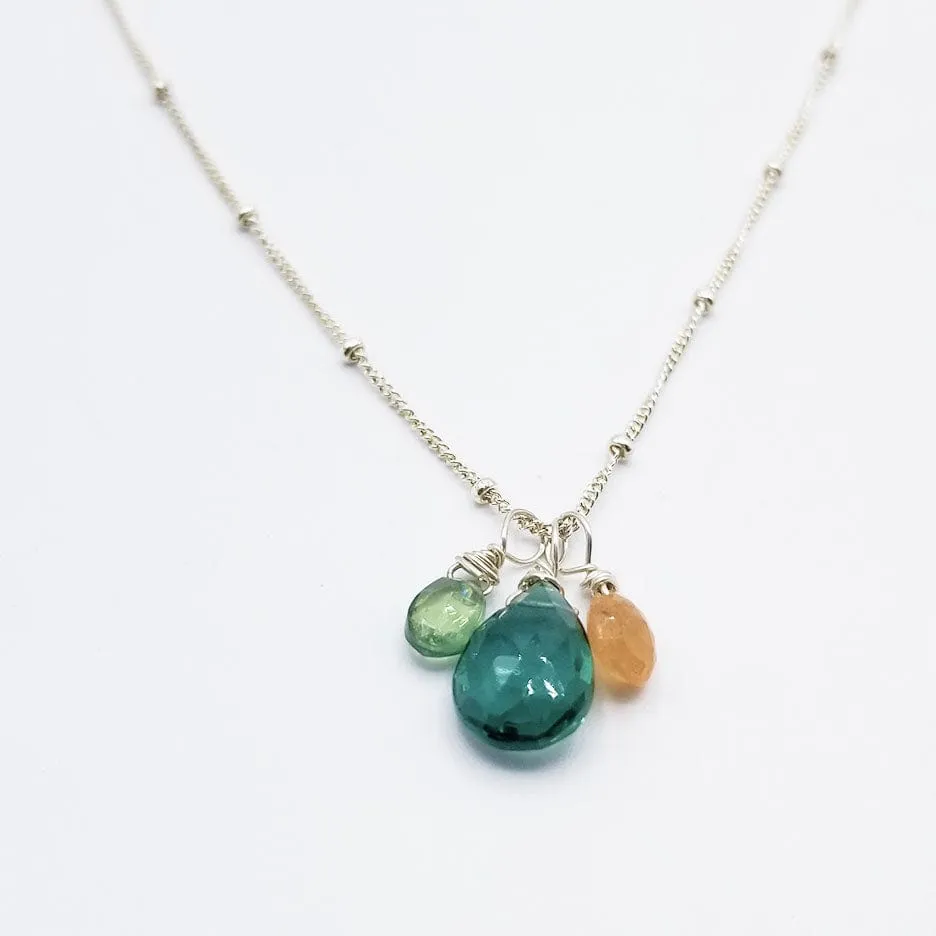 Sterling Silver Green Cluster Necklace