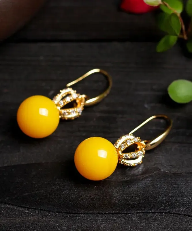Sterling Silver Inlaid Beeswax Zircon Drop Earrings