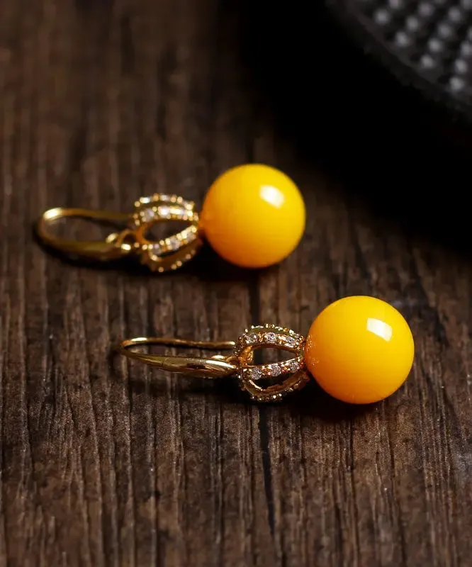 Sterling Silver Inlaid Beeswax Zircon Drop Earrings