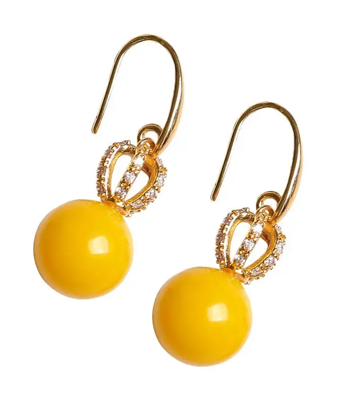 Sterling Silver Inlaid Beeswax Zircon Drop Earrings