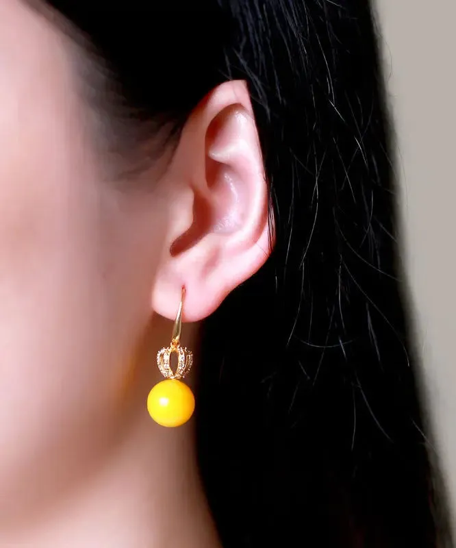 Sterling Silver Inlaid Beeswax Zircon Drop Earrings