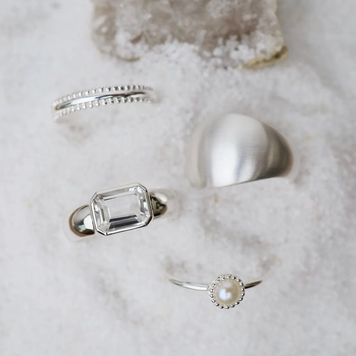 Sterling Silver Milgrain Edge White Pearl Ring