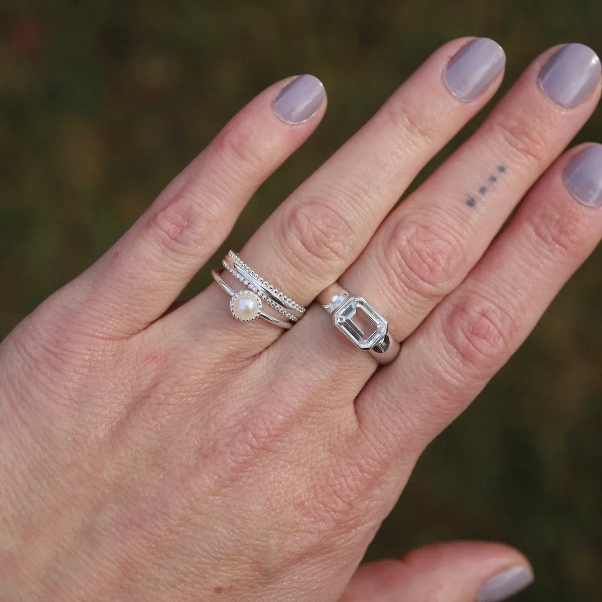 Sterling Silver Milgrain Edge White Pearl Ring