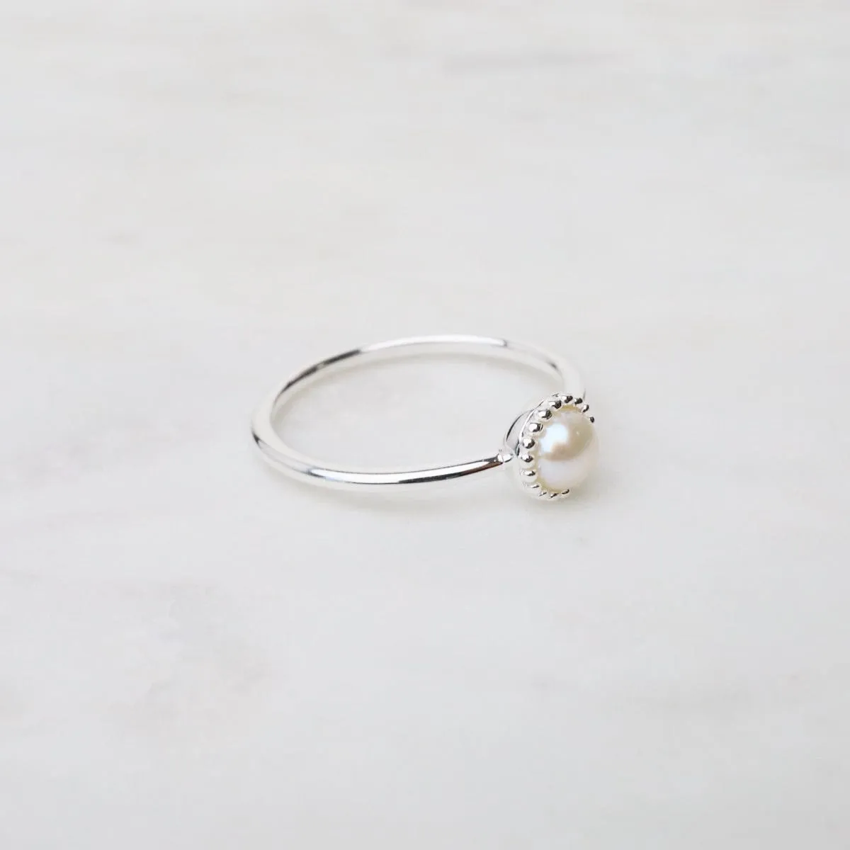 Sterling Silver Milgrain Edge White Pearl Ring