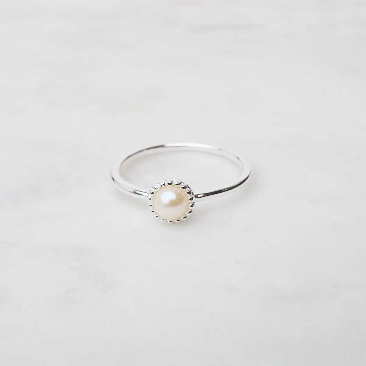 Sterling Silver Milgrain Edge White Pearl Ring