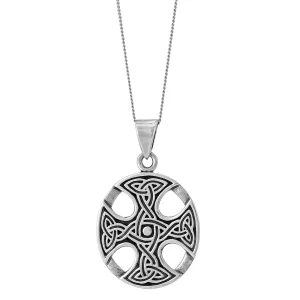 Sterling Silver Round Celtic Cross and Triquetra Pendant Necklace