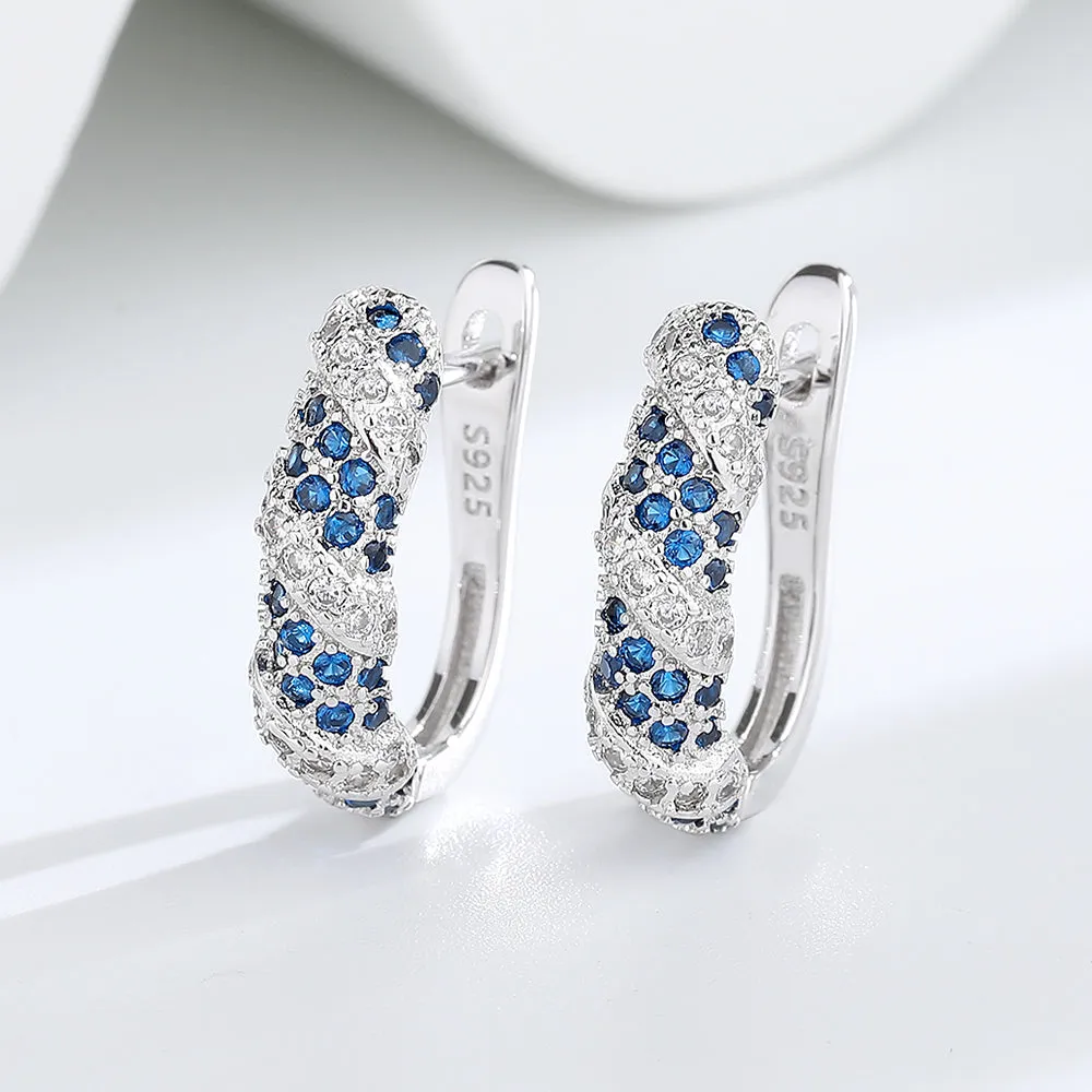 Sterling Silver Sapphire and Crystal Huggie