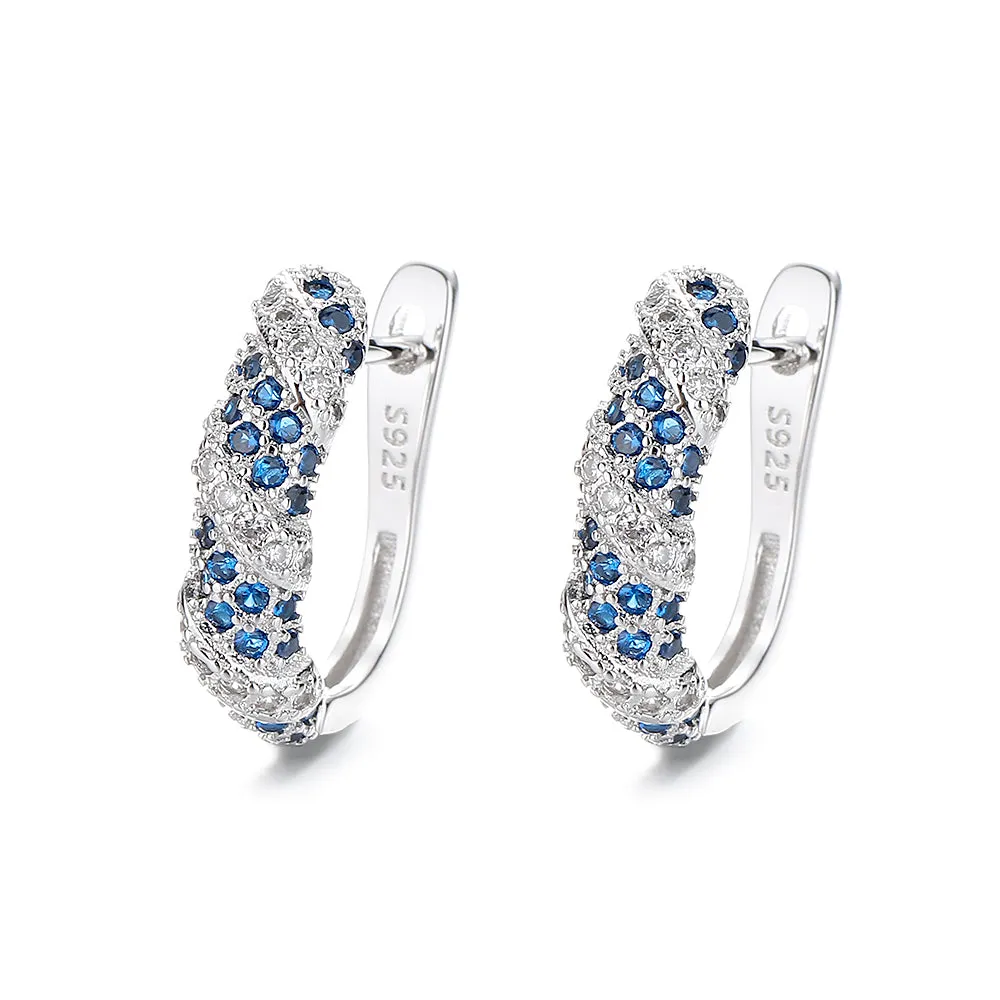 Sterling Silver Sapphire and Crystal Huggie