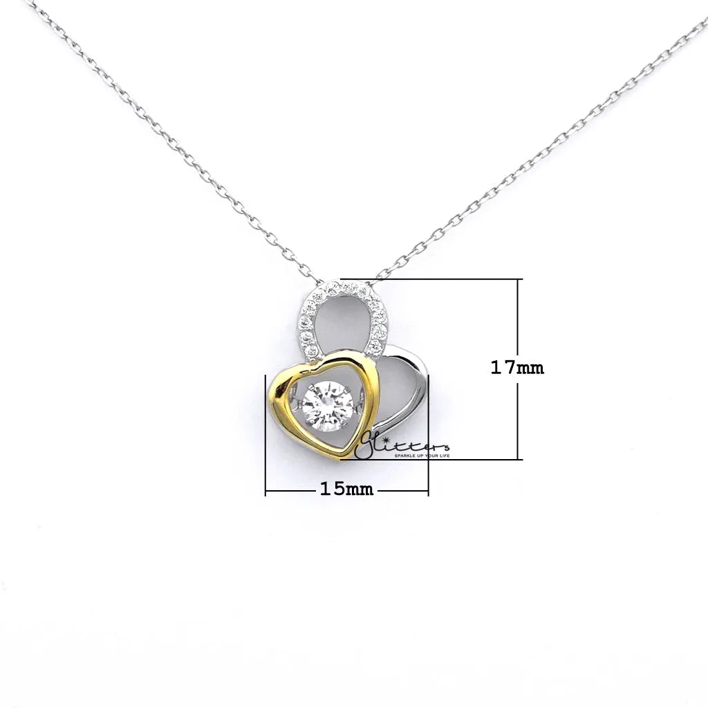 Sterling Silver Two Tone Double Hearts Women's Necklace
