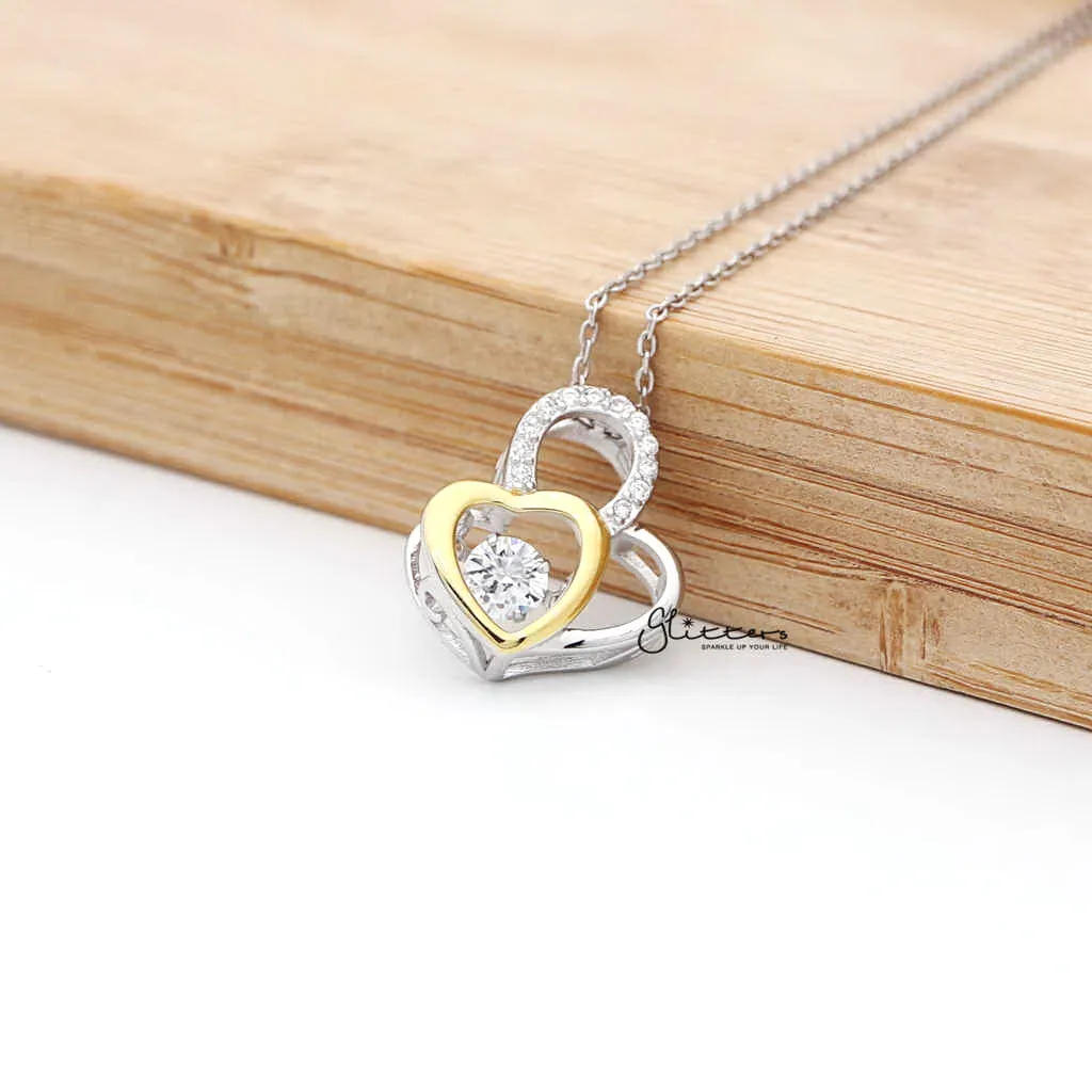 Sterling Silver Two Tone Double Hearts Women's Necklace