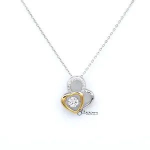 Sterling Silver Two Tone Double Hearts Women's Necklace