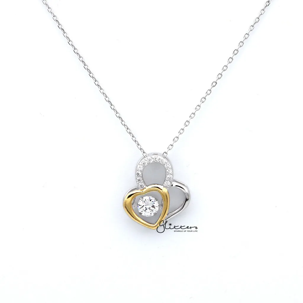 Sterling Silver Two Tone Double Hearts Women's Necklace