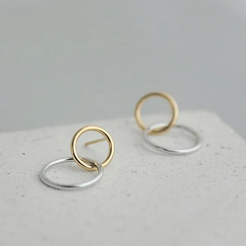 Stud earrings, Sterling Silver, 14k Gold Plated, Cute, Circle, Round, Dangle Earrings, Drop Earrings